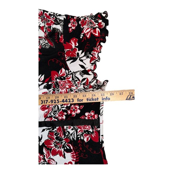 Cato Red Black White Floral Faux Wrap V-Neck Top Flutter Sleeves Woman Sz 22/24W - Picture 11 of 11
